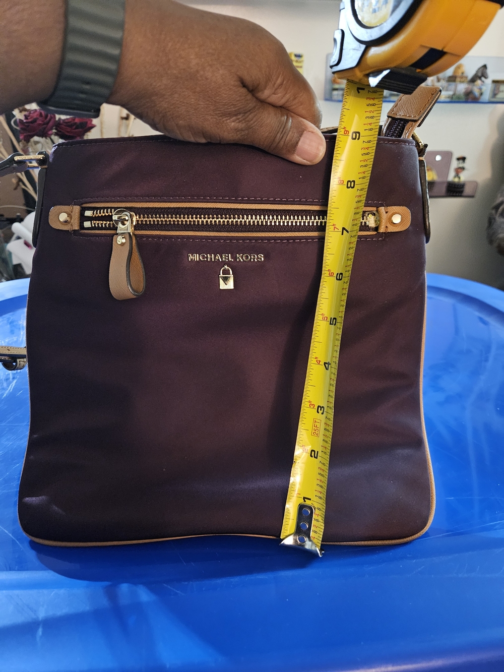 Michael Kors  Dark Plum Crossbody Messenger Bag with Tan Trim